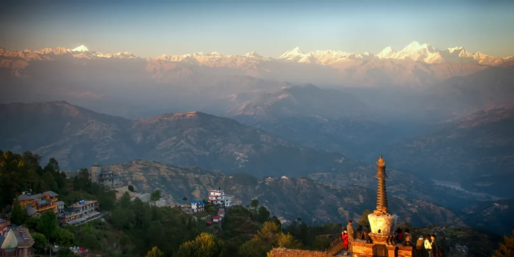 Snow View Trek Sunrise Splendor over the Himalayas as Seen from Nepal