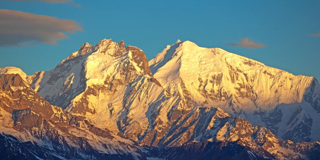 Ganesh Himal mountain range in golden light of sun